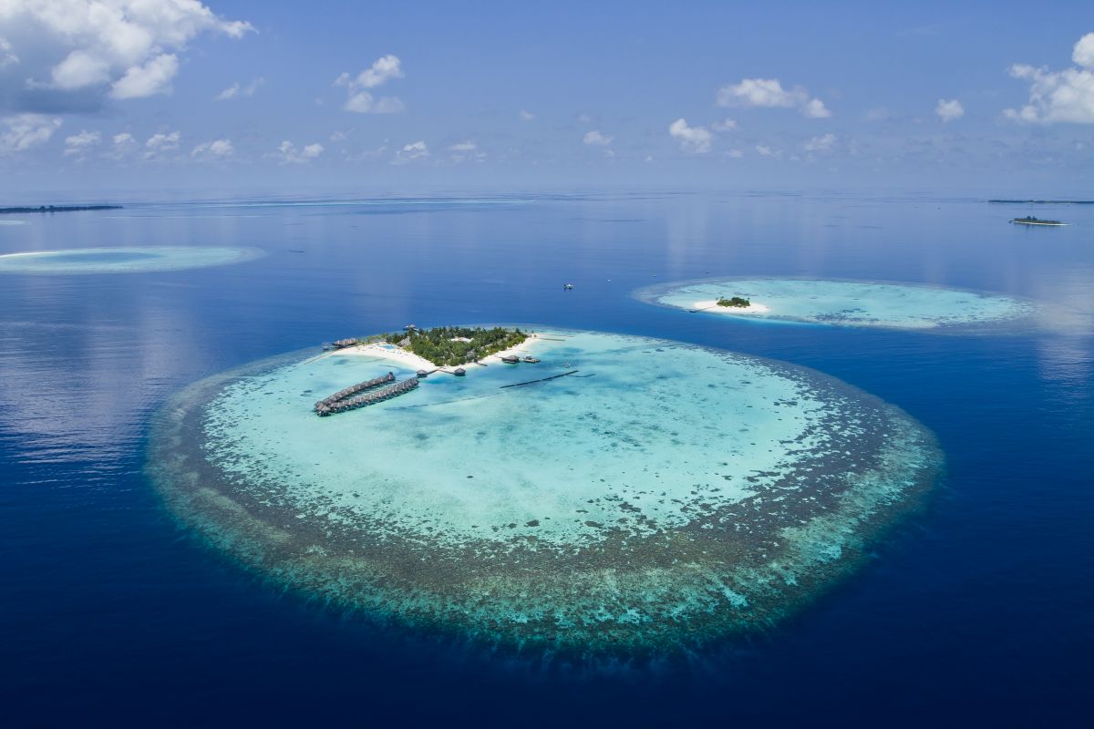 Aerial shot of island in the Maldives